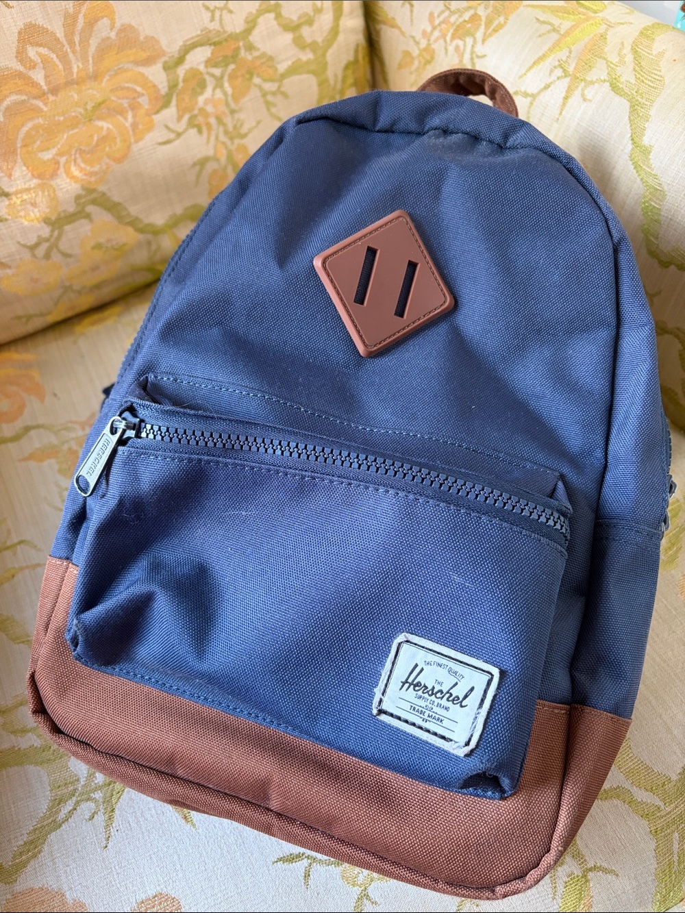 Herschel Supply Company Navy and Brown Backpack with Leather Patch